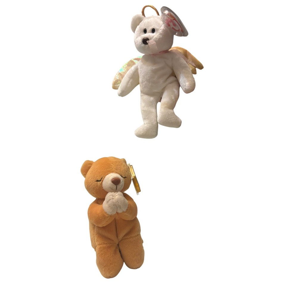 Ty Beanie Babies Halo Guardian Angel and Hope Praying Bear Plush Set 1998 1999